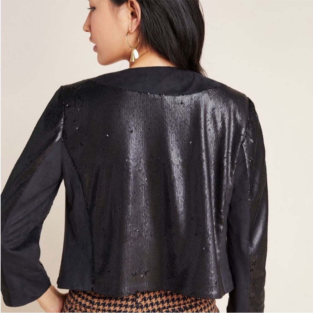 Anthropologie cropped black sequin sueded blazer - Picture 2 of 4